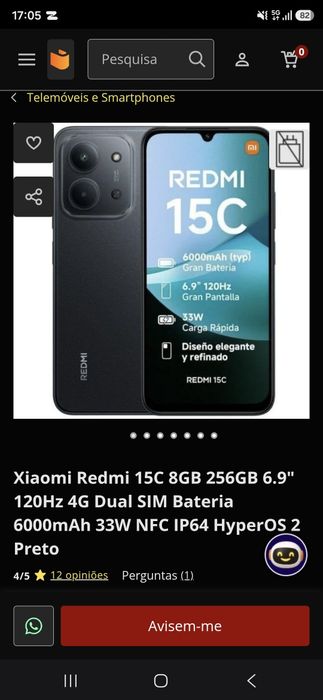 Telemóvel Xiaomi Redmi 15C  8gb 256gb