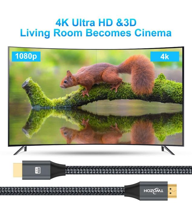 Twozoh 4K 60Hz kabel HDMI 2M 18 Gbps 2160P Ultra-High-Speed HDMI 2.0