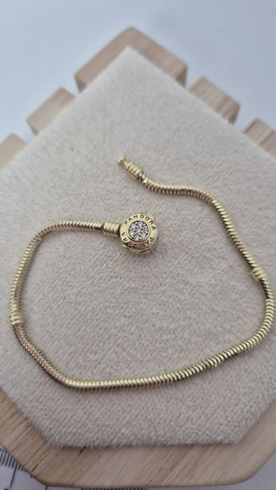 Nowa złota bransoletka typu Pandora 20 cm klasyk cyrkonie okrągła 585