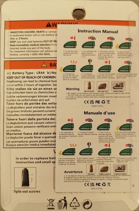 Cadeado disco com alarme moto