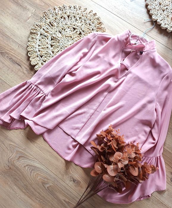 jasnoróżowa pudrowa pudrowy róż bluzka koszula z długim rękawem 44XXL