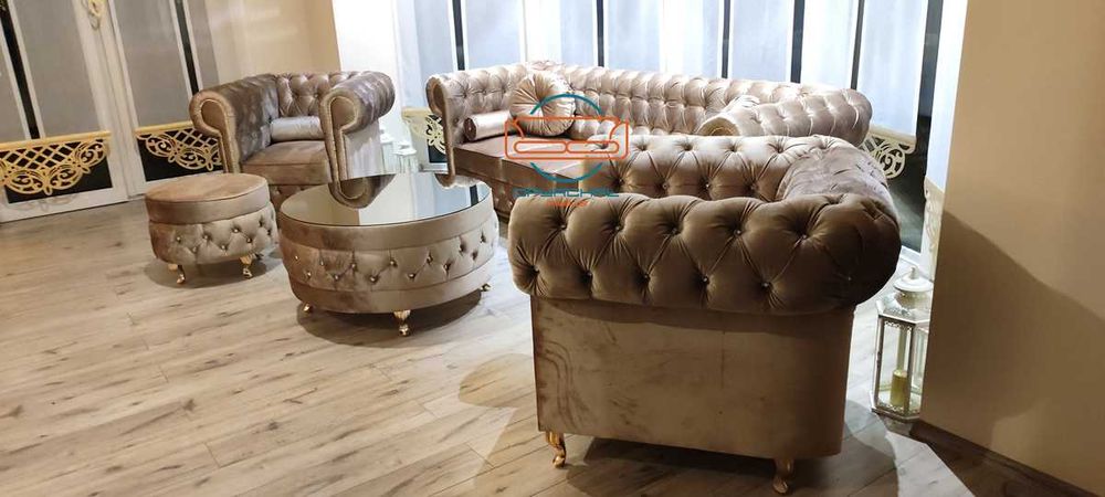 Piękny zestaw cheesterfield głęboko pikowany kryształki  NR 7/2023