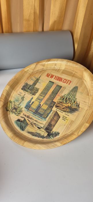 Kolekcjonerska taca bambusowa New York vintage z lat 70. (T3