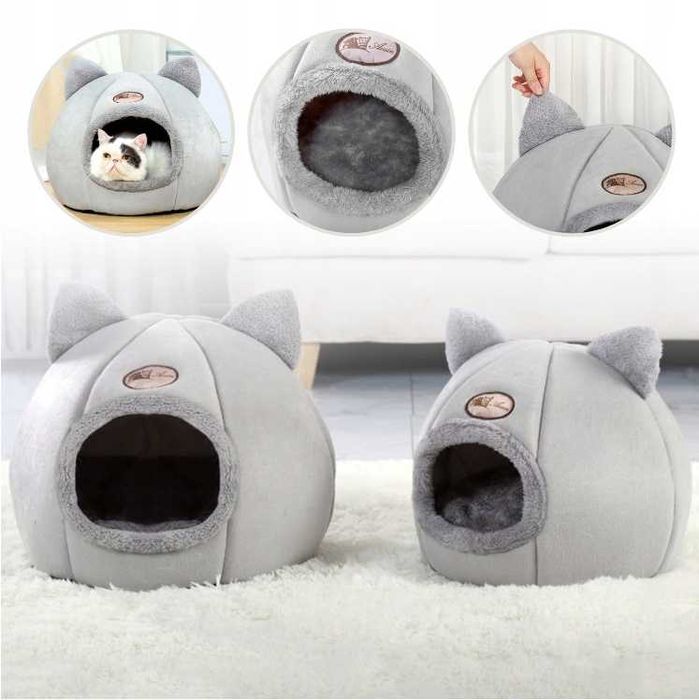 Domek dla kota budka legowisko pluszowe na zimę miękkie posłanie buda2