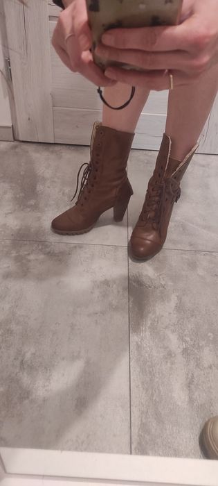 Buty Lasocki botki kozaki 37 skóra brązowe brąz wiązane obcas na obcas