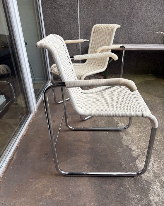 Vintage fotel chromowany rattan Axel Bruchhauser dla Tecta 1980s taras