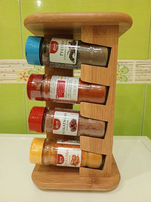 Набір ємностей баночок для спецій на бамбуковій підставці карусель