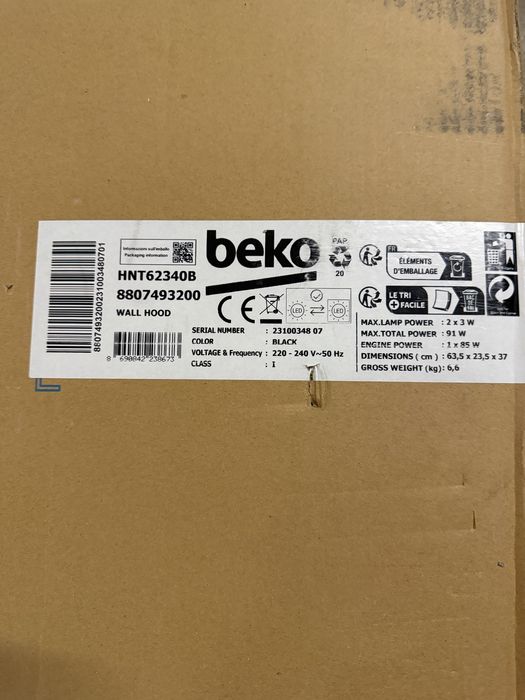NOWY okap teleskopowy BEKO HNT62340B 60 cm czarny – nieużywany