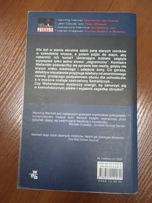 Morderca bez twarzy - Henning Mankell, szwedzki kryminał, powieść