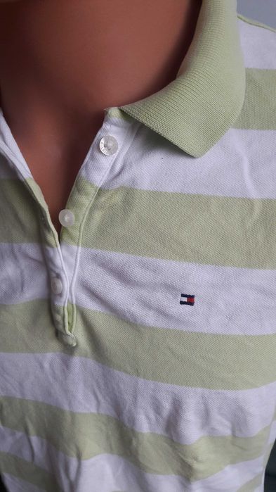 Koszulka polo damska Tommy Hilfiger biało zielona