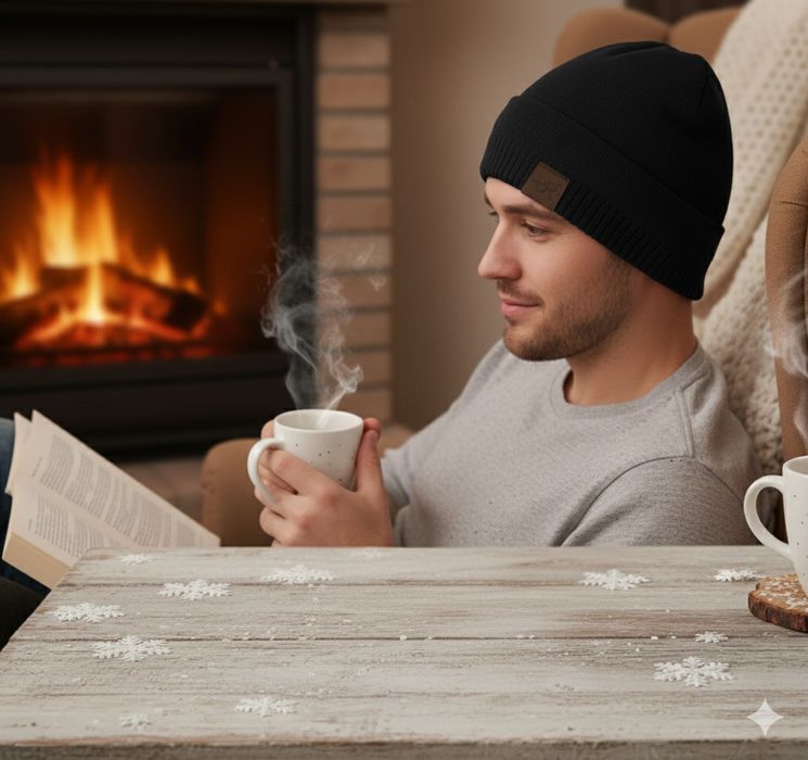 Czapka zima jesień ocieplana polar czarna uniwersalny standardowy męs