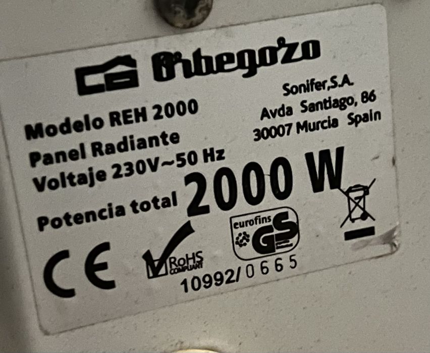 Emissor termico 2000 watts