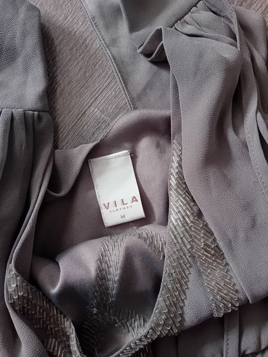 Maxi tiulowa suknia szara, M
