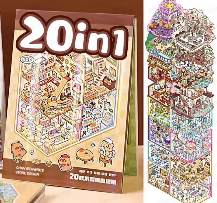 Блокнот багаторазових наклейок румбокс Telado Блокнот 3D міні-кімнати