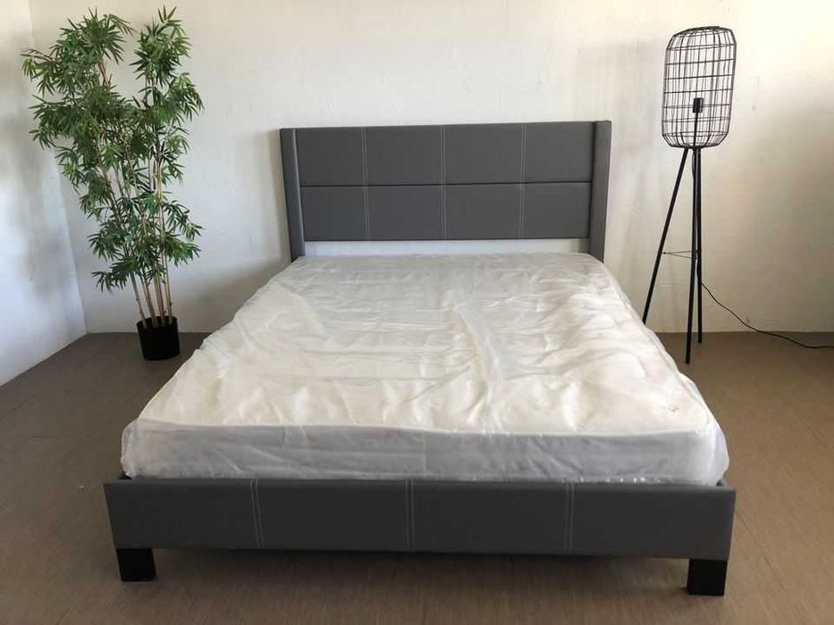 New Gray Double Bed with Slatted Base and Headboard!!64285658446081121