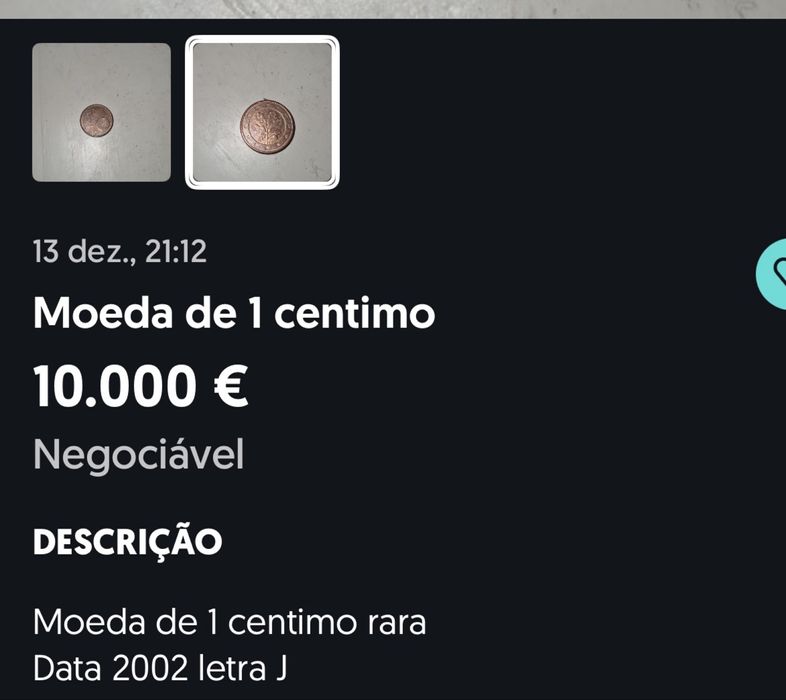 Moedas para venda” 0,1€ 2002 carvalho e outras