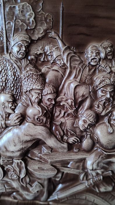 Різьблена картина з дерева Козаки пишуть листа, подарунок