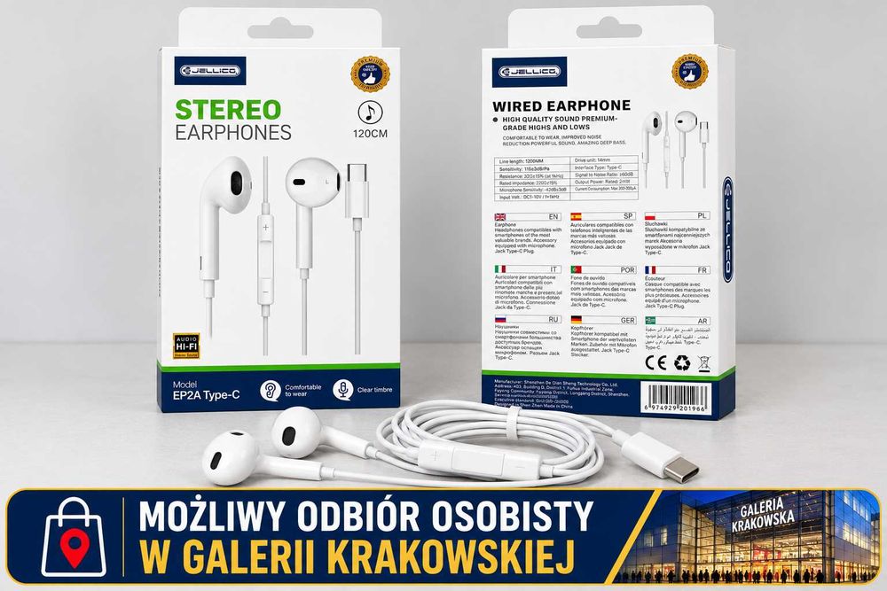 Słuchawki przewodowe USB-C z mikrofonem 1.2M