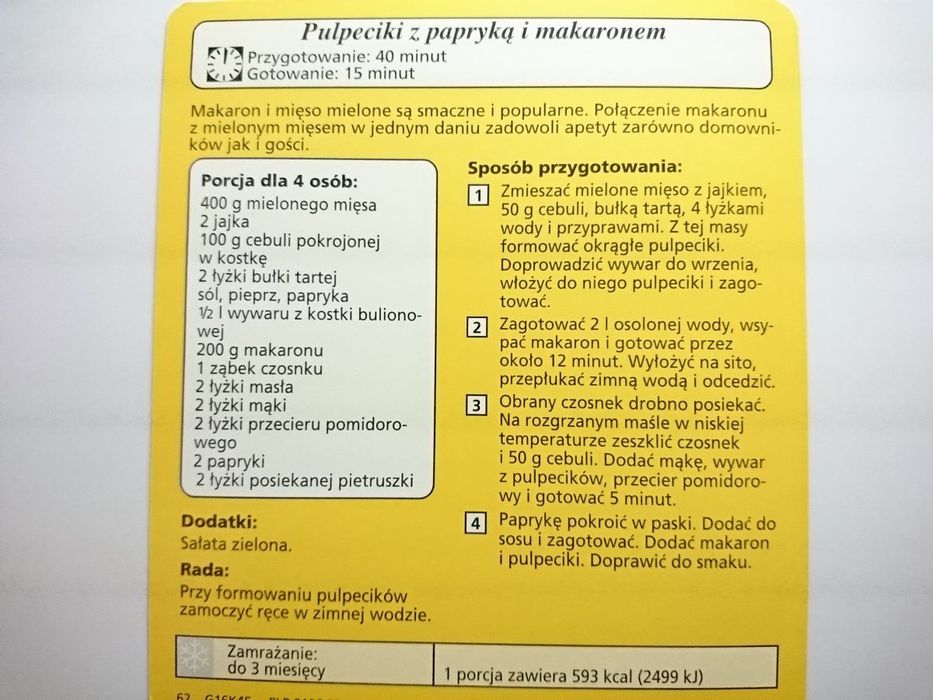 Karta Kulinarna Nr 45 Pulpeciki z Papryką