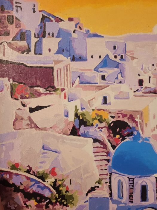 Replika obrazu SANTORINI Grecja malowanie po numerach gotowy obraz KRA