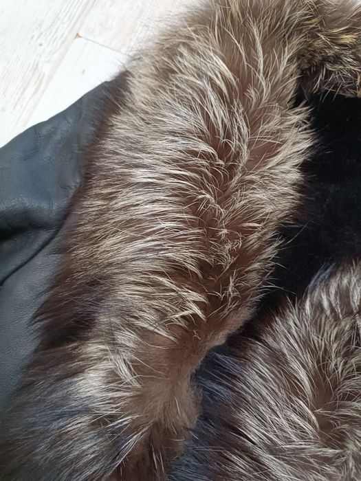 Kożuch naturalny z futrem lisa