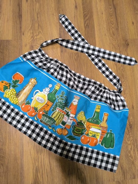 Zapaska damska fartuch kuchenny vintage kieszonki owoce