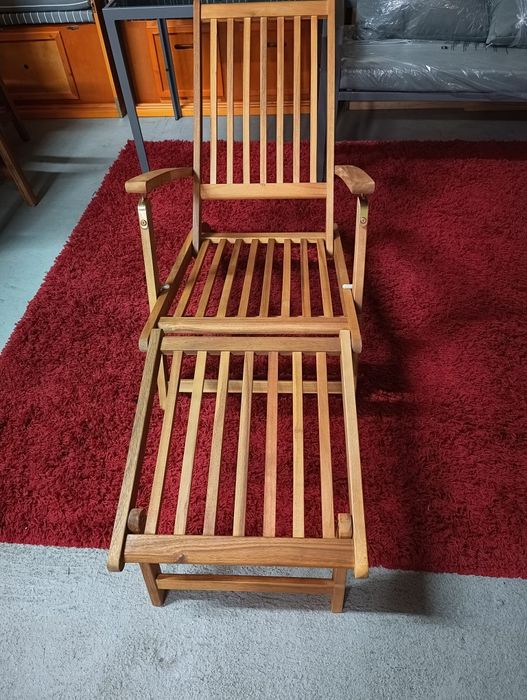 Drewniany regulowany leżak ogrodowy (tarasowy) z poduszką  beżową!