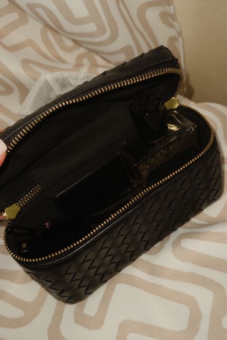 Сумка бокс bottega vanity гранатова та чорна натуральна шкіра