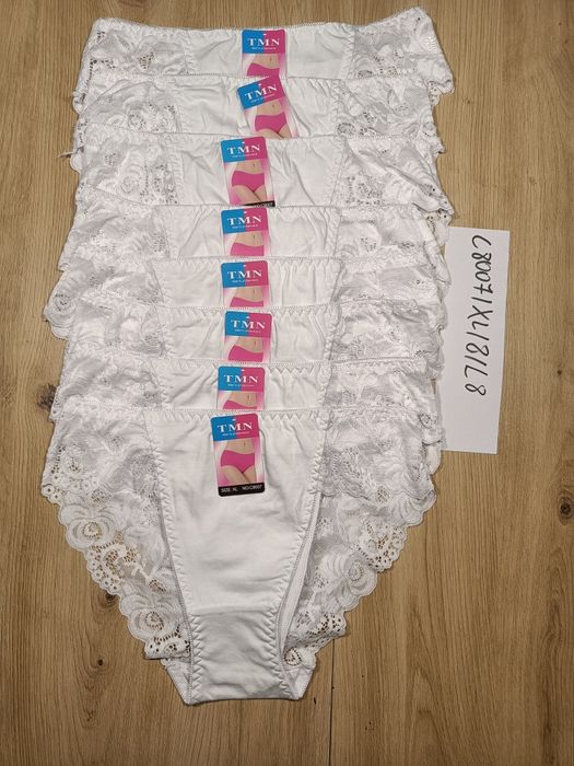 Majtki bawełniane koronkowe NOWE białe figi damskie rozmiar XL x 8 szt