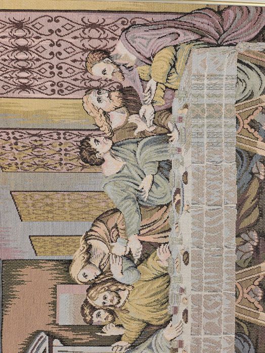'Última Ceia', Tapeçaria de Algodão Italiana, Moldura de Folha Dourada