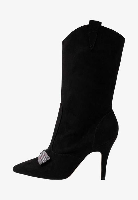 TAMARIS 39 czarne welur JAK NOWE botki z kokardką LUX