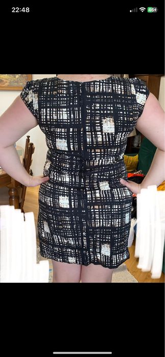 Lato wiosna elegancka sukienka praca biuro czarna biała XL kratka