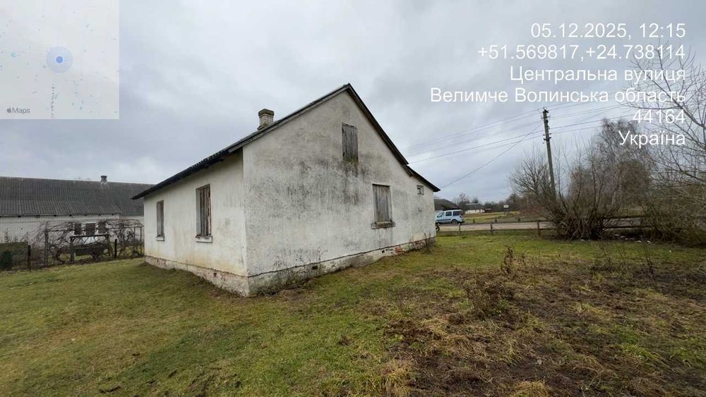 Одноповерхова будівля S= 64,3 м2. 0.1 га, Велимче, вул Центральна 141А