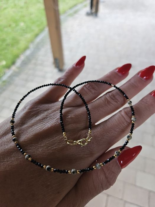 Naszyjnik Choker kamienie naturalne Spinel Jaspis Dalmatyński