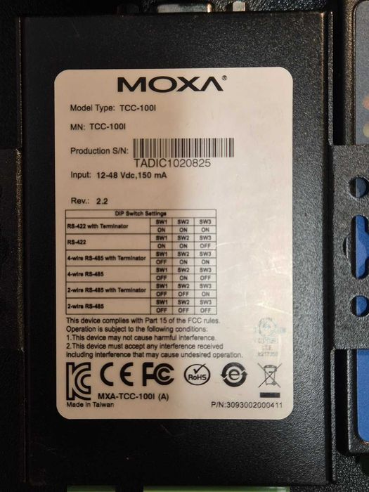 Moxa - TCC-100I - Konwerter portów szeregowych, RS-232 / RS-422/485