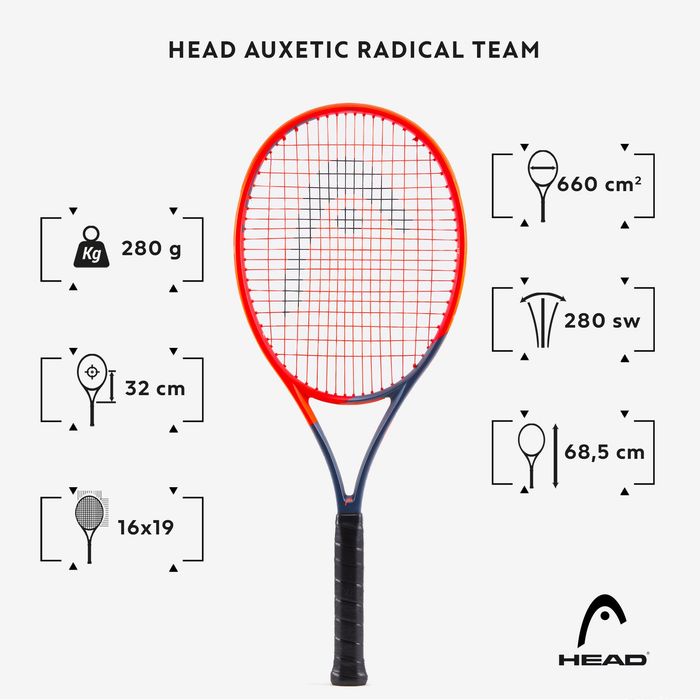 Raquete de ténis adulto - HEAD AUXETIC RADICAL TEAM LARANJA 280G
