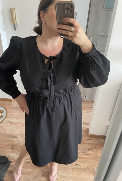 Czarna koszulowa sukienka z wiązaniem plus size 48 4xl