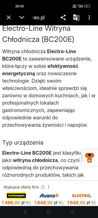 Witryna chlodnicza Electro-line Roczna !
