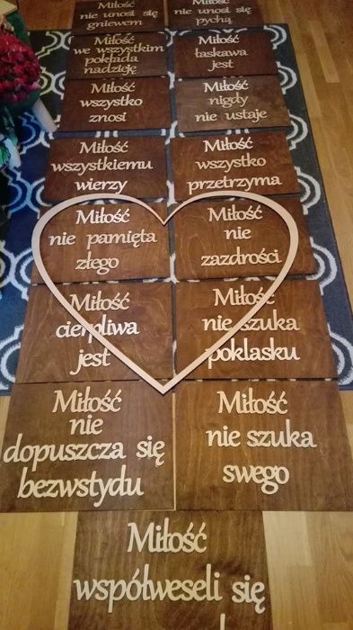 Drewniane Tablice Hymn o Miłości dekoracja ślubna