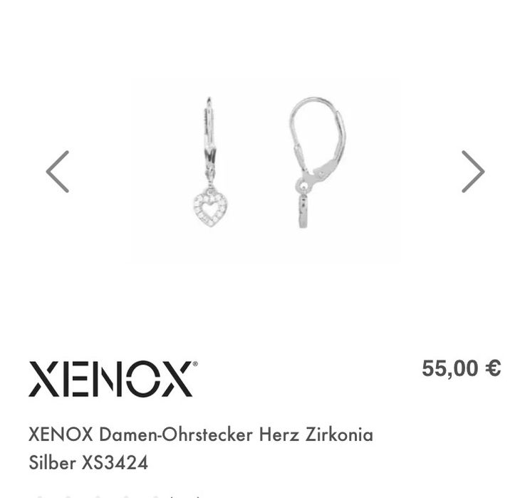 Срібні сережки Xenox, серце, цирконій