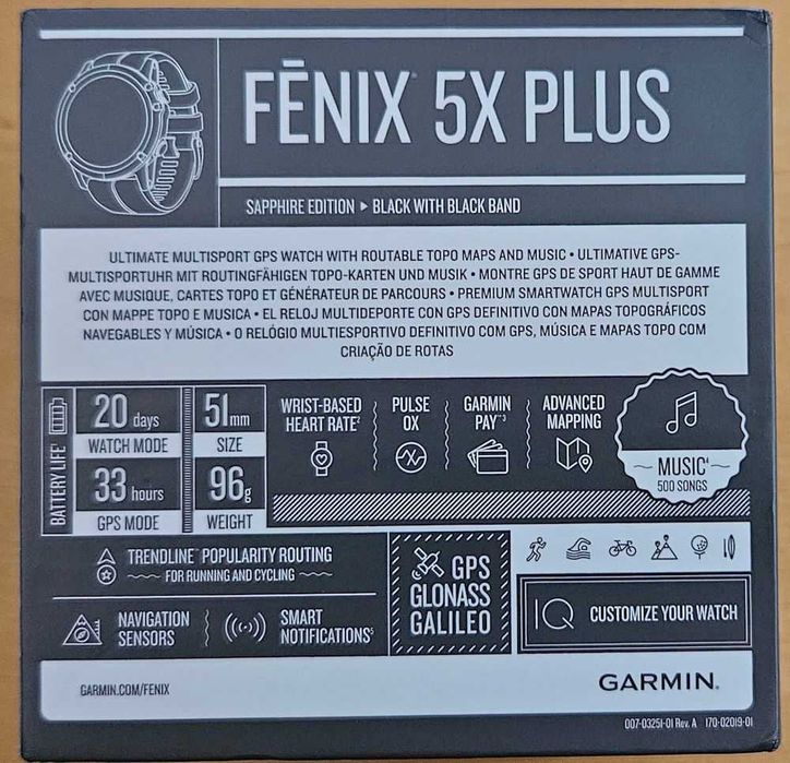 Garmin Fenix 5X Plus Sapphire Edition Black (51mm) – Relógio para desporto