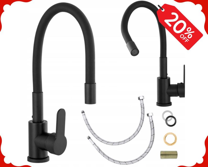 Nowa BATERIA KUCHENNA Czarna Elastyczna Kran Czarny Wylewka (-20%)