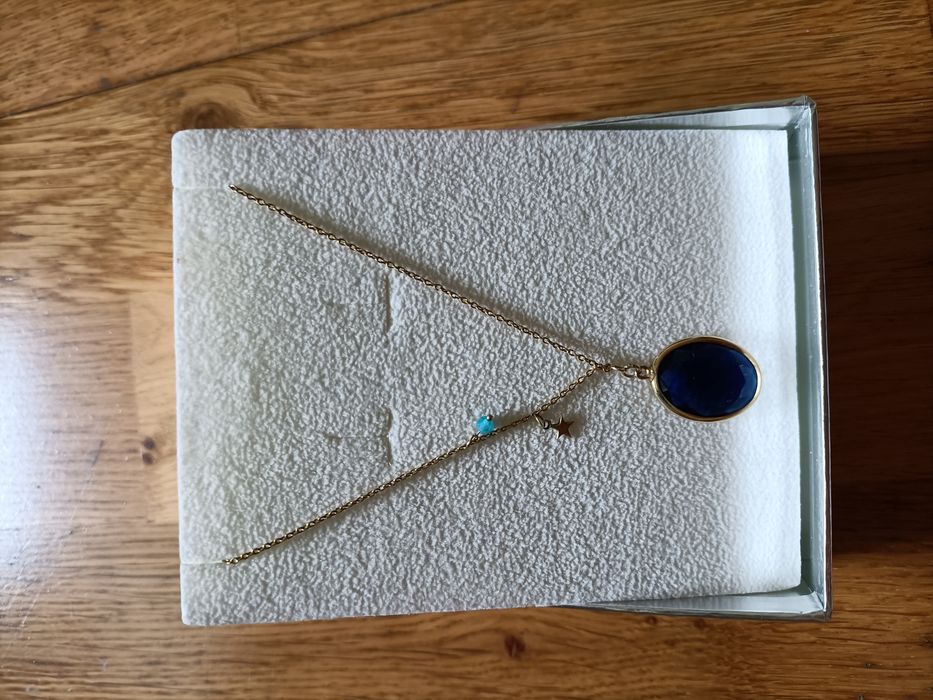 Unike Blue Stone Necklace in 925 Silver with Gold Plating