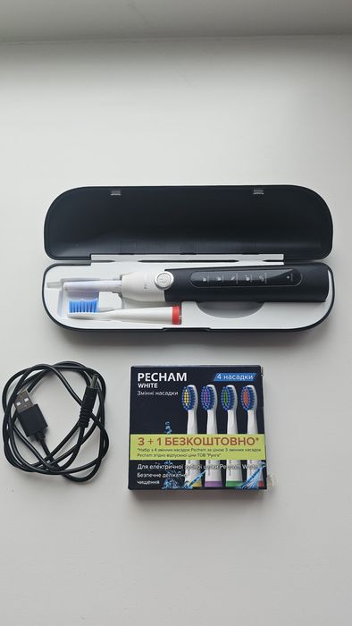 Електрична зубна щітка PECHAM White Travel + 2 насадки + футляр