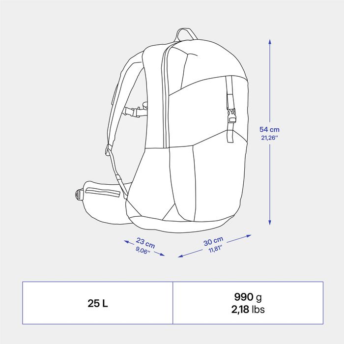 Mochila de caminhada ventilada 25L - MH500 azul