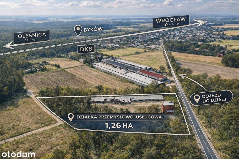 Działka inwestycyjna P/U | DK8 | 10 min od Wrocławia| Duży potencjał !