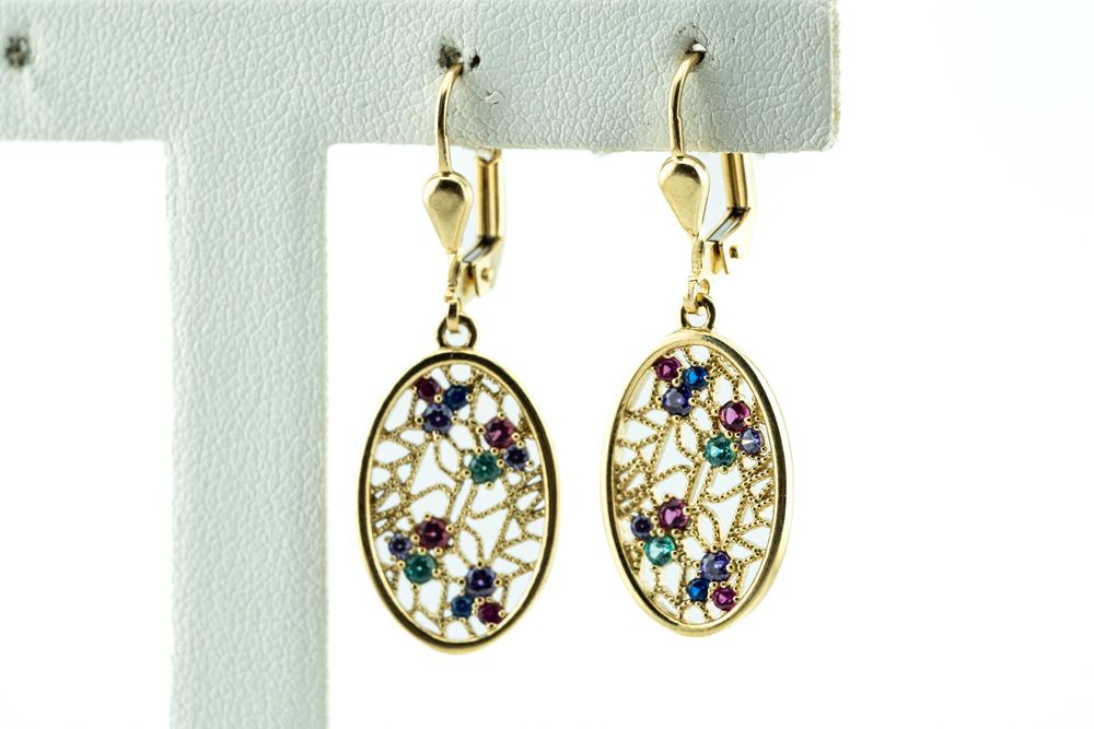 Piękne imponujące złote kolczyki 585 z kolorowymi cyrkoniami