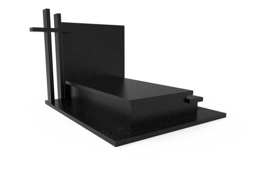 Nagrobek Granitowy Premium Podwójny Nowoczesny Czarny z Krzyżem Piękny