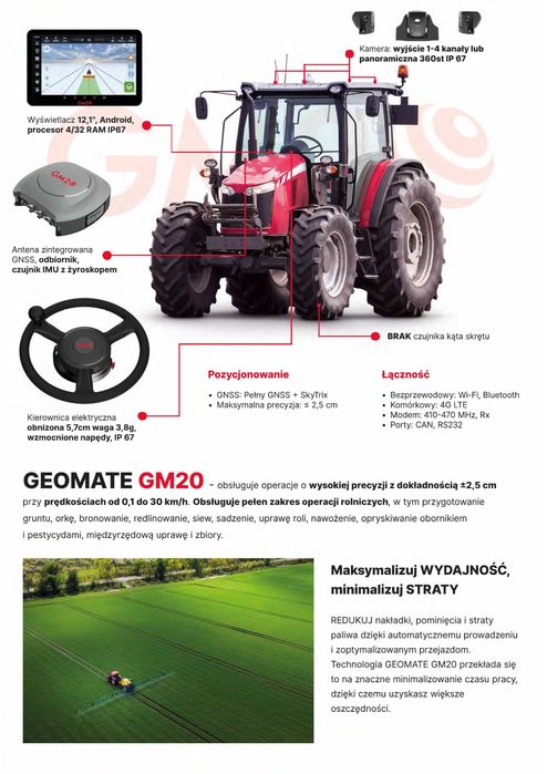 Nawigacja rolnicza GEOMATE GM20 RTK 2,5cm ISOBUS NOWY MODEL