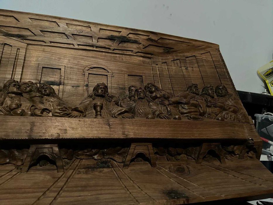 A Última Ceia - Painel Grande Madeira Maciça (100x57cm) - Entalhe Manual